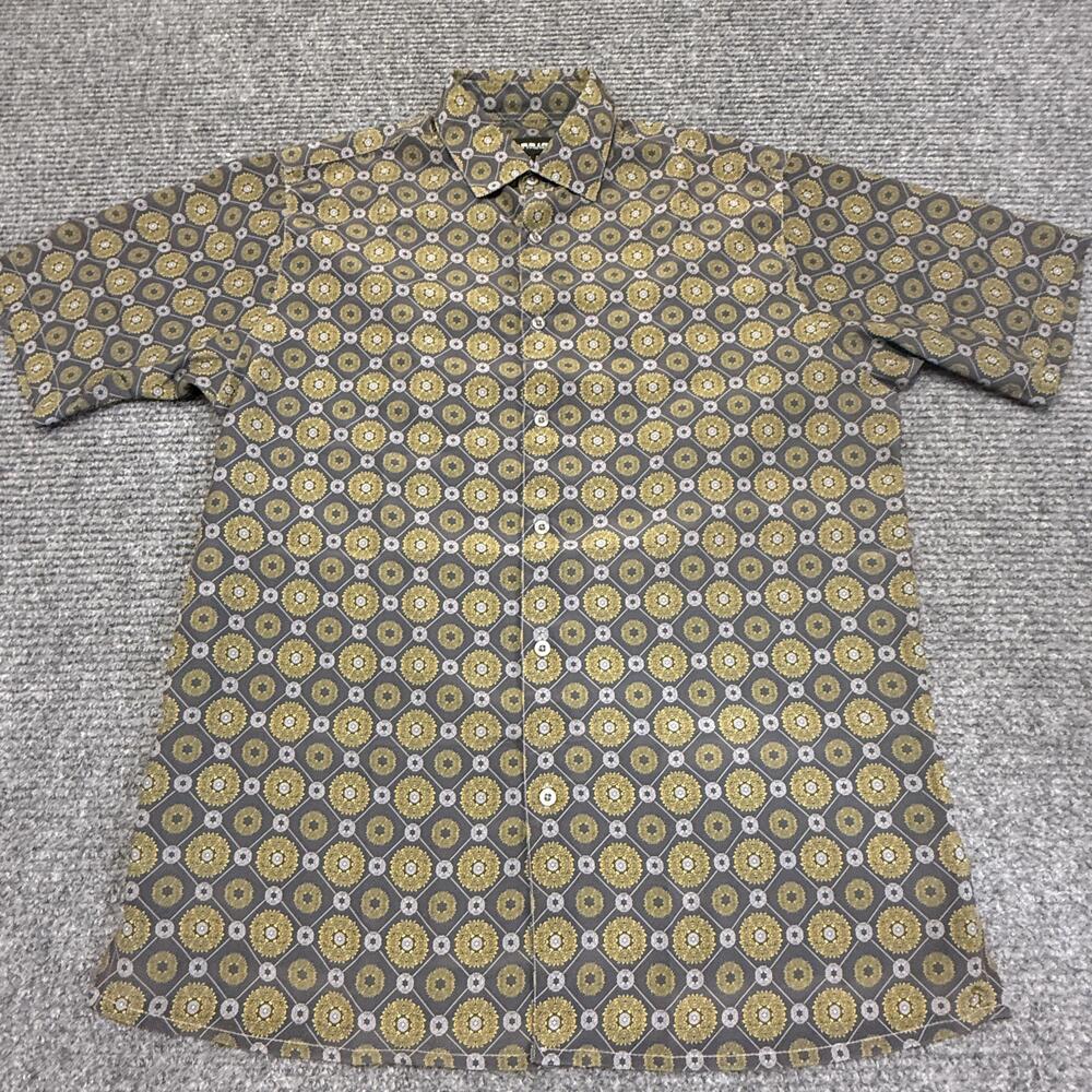 Bassiri Shirt Mens Medium Geometric Microfiber Short Sleeve Button Up